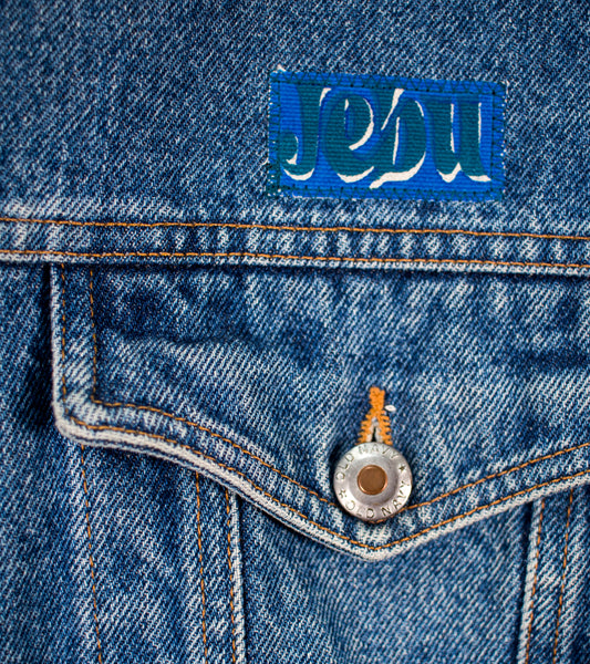 Custom Denim Jacket 1/1 Sewn on Woodcut Print - XL