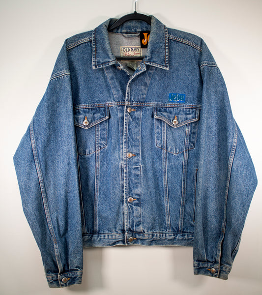 Custom Denim Jacket 1/1 Sewn on Woodcut Print - XL