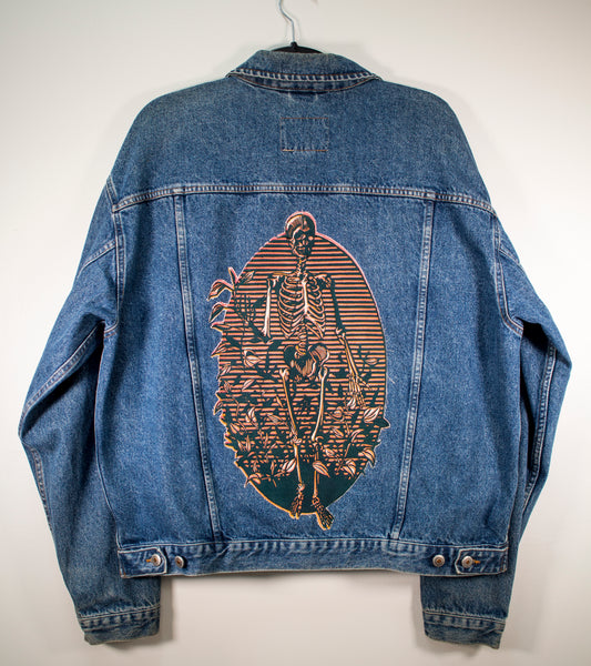 Custom Denim Jacket 1/1 Sewn on Woodcut Print - XL