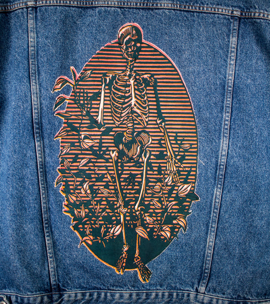 Custom Denim Jacket 1/1 Sewn on Woodcut Print - XL