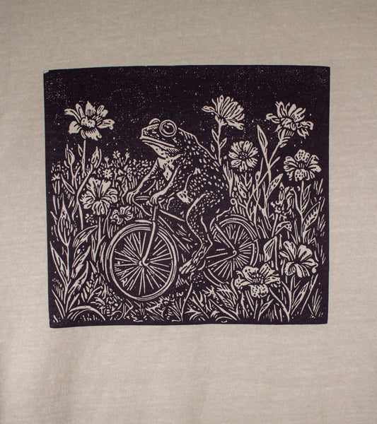 Biking Frog - Woodcut Printed Long Sleeve